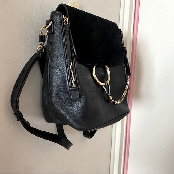 Chloe Faye Black Leather Backpack Shoulder Bag with Gold Tone Hardware - Picture 5 of 9